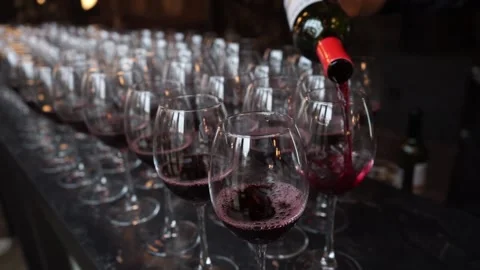 Wine is poured into an empty glass Stock Footage 159881366