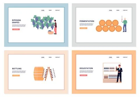 Wine processing industry web banners set of flat vector illustrations. Stock Illustration