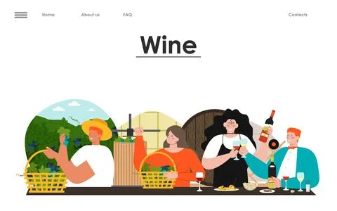 Wine producing and drinking website landing page 库存插图