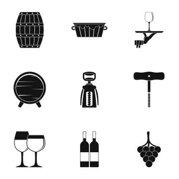 Wine production icon set, simple style Stock Illustration