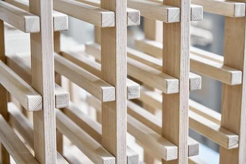Wine rack of solid oak in the workshop closeup Stock Photos