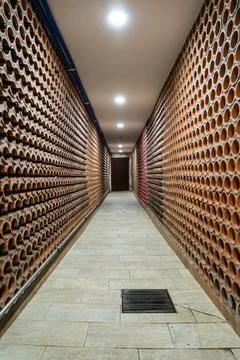 Wine racks made of brickstone material for bottles archive. Slovenija Foto stock