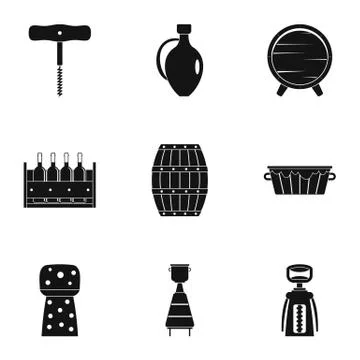 Wine restaurant icon set, simple style Stock Illustration