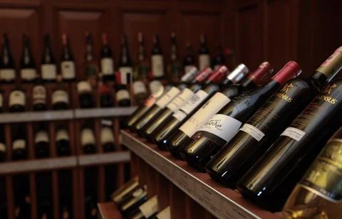 Wine room with bottles Stock Photos