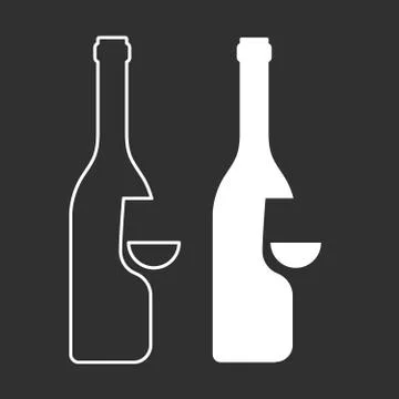 Wine sampling icon - bottle and glass silhouette Stock Illustration