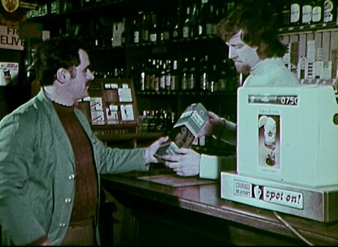 Wine Selections: A Man's Trip to the Liquor Store in 1976 Stock Footage 168919035