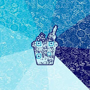 Wine shaped QR code in geometric shapes in hues of cyan and blue Stock Illustration