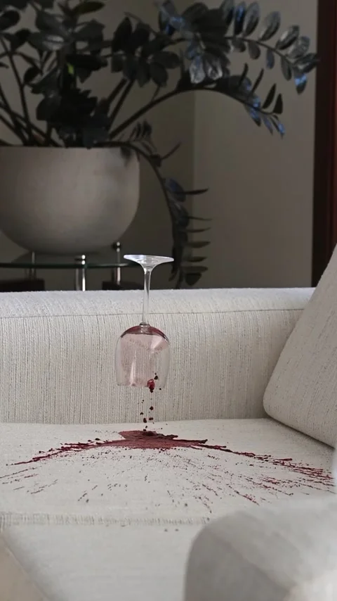 Wine spill on white couch Stock Footage 309566588