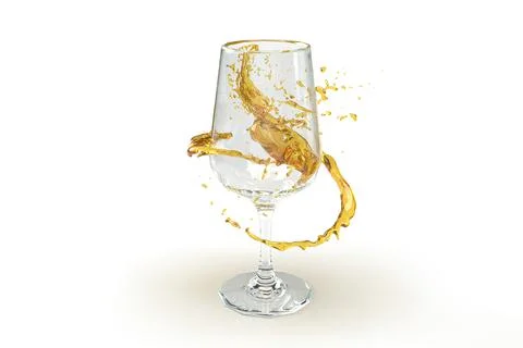 Wine Splash On Empty Wine Glass 3D Rendered Stock Illustration