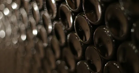 Wine storage in bottles stacked one above other Video stock 95043425