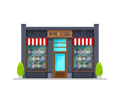 Wine store building, vector store with alcohol Ilustración de archivo