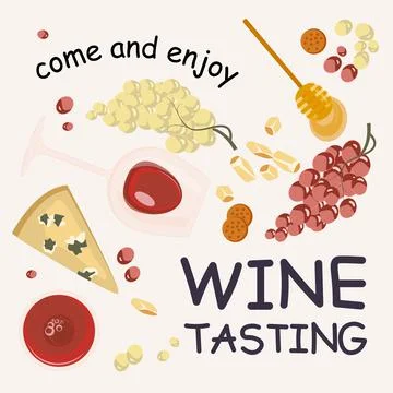 Wine tasting banner template with cheese and snack Stock Illustration