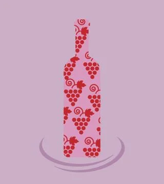 Wine tasting card, a bottle with grape sign over a light purple background Ilustração Stock