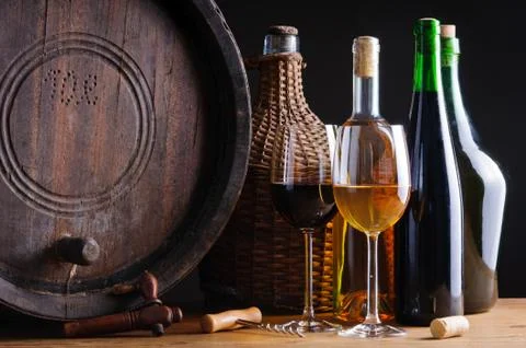 Wine tasting in cellar Stock Photos