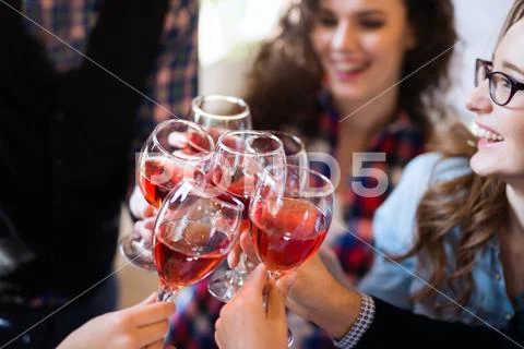 Wine tasting event by happy people concept Stock Photos