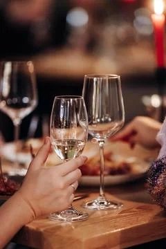 Wine tasting experience in the rustic cellar and wine bar: red wine glass and Stock Photos