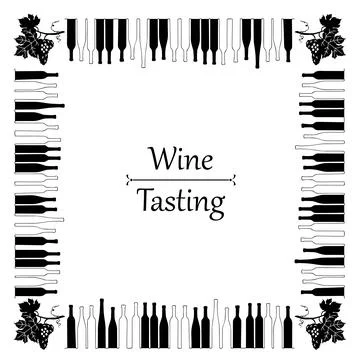 Wine Tasting Invitation Template. Frame card with black white keys piano. Vector Stock Illustration