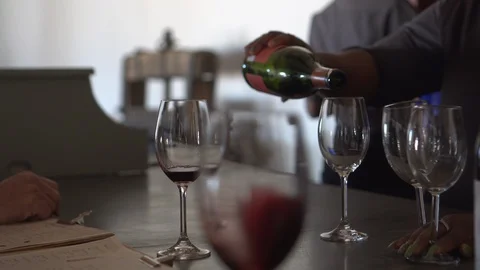 Wine testing pouring from different bottles video Stock Footage 108781003