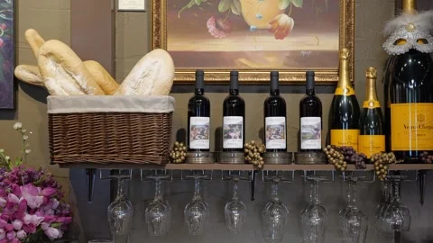 Wine testing room bar display. Video stock 159629284