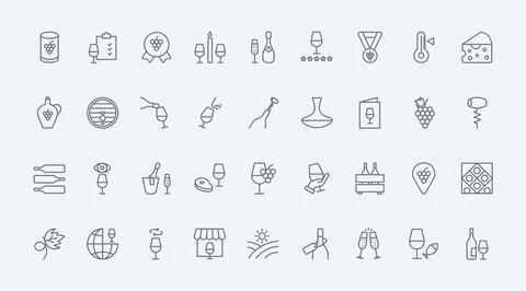 Wine thin line icons set, storage and tasting of grape wine, winery and cellar Ilustração Stock
