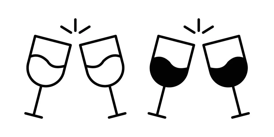 Wine toast icon linear versions pack on white background Ilustração Stock