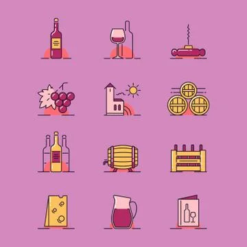 Wine topic illustrations Stock Illustration