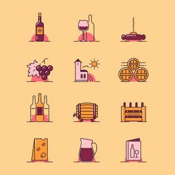 Wine topic illustrations Stock Illustration