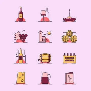 Wine topic illustrations Stock Illustration