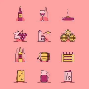Wine topic illustrations Stock Illustration