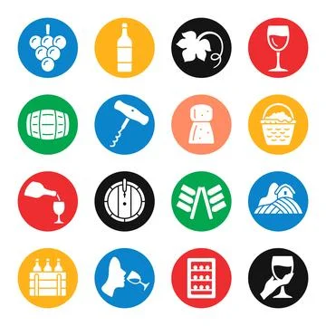 Wine vector icon set. Trendy coloured modern icons. Stock Illustration