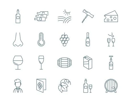Wine vector icons set modern line style Stock Illustration