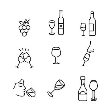 Wine Vector Line Icons Set. Winery, Wine Production, Degustation, Bunch of Stock Illustration