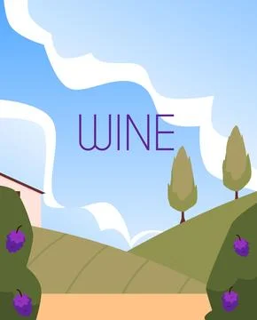 Wine vineyard landscape vector illustration Stock Illustration