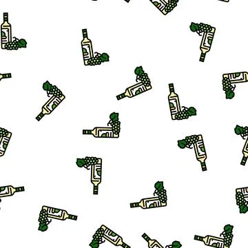 Wine white grapes bottle vector seamless pattern Stock Illustration