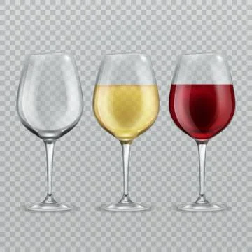 Wineglass. Empty with red and white wine in transparant wineglasses isolated Stock Illustration