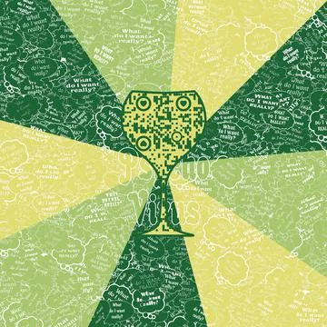Wineglass shaped QR code in geometric shapes in hues of yellow and green Stock Illustration