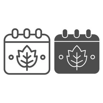Winemaker case calendar line and solid icon. Calendar with grape leaf emblem Stock-Illustration