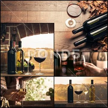 Winemaking and wine tasting photo collage Stock Photos