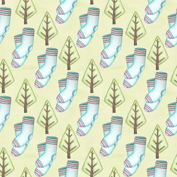 Winer theme, seamless pattern, hand drawn socks, aquarelle designs Stock Illustration