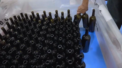 Winery bottling process line Stock Footage 94091387