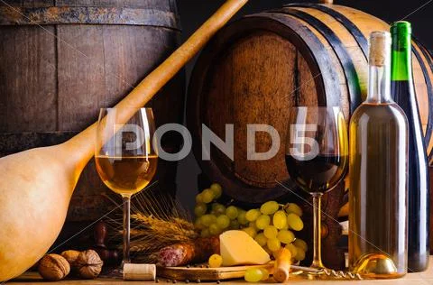 Winery with food and wine Stock Photos