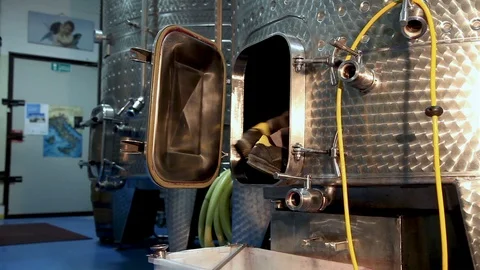 In the Winery worker washed and out of the wine tank Video stock 99106419