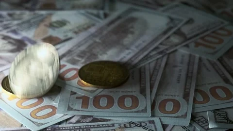 Wines on coins of cryptocoins on US dollars Stock Footage 201510187