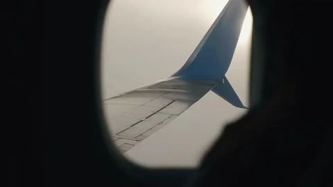 The wing of the aircraft is visible outside the window during the flight Stock Footage 165603416