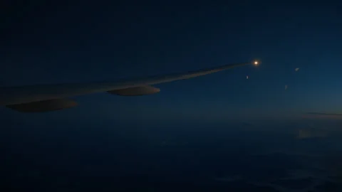 The Wing Airplane Light Leading The Way In The Night Sky Stock Footage 270210492