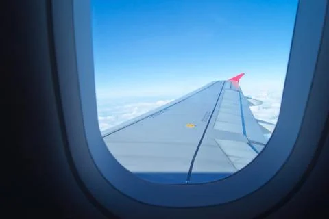 Wing of airplane Stock Photos