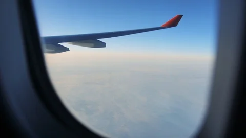 Wing of airplane from window. Stock Footage 90410552