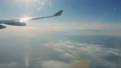 Wing of airplane from window. Video stock 90411818