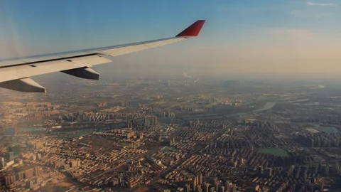 Wing of airplane from window. Video stock 90414001