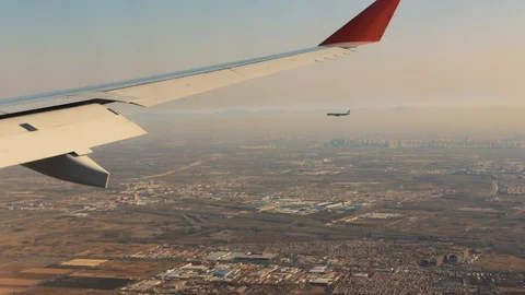 Wing of airplane from window. Stock Footage 90416458